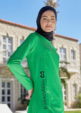 Logo Nakışlı Yeşil Tesettür Mayo Üstü